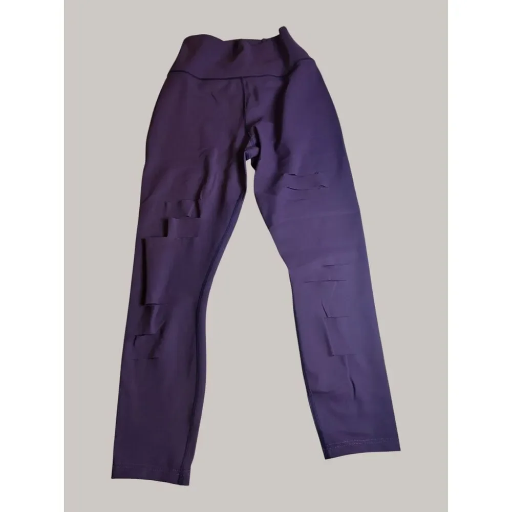 Alo Yoga High Waist Distressed Leggings Women's Large Purple Cutout